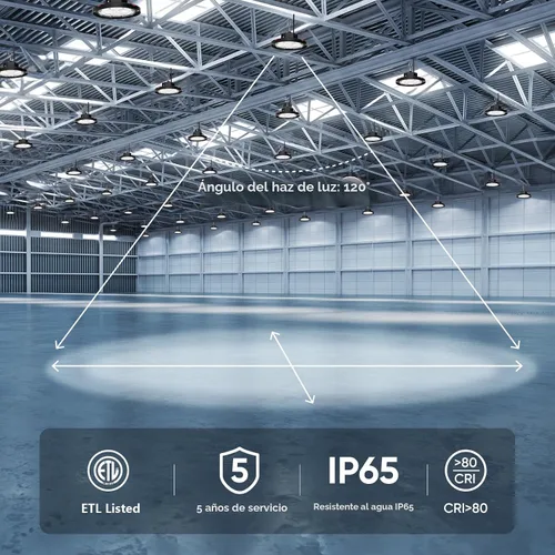 Vista 3 de CINOTON Luz LED UFO de Bahía Alta de 100W, Luces LED de Aluminio para Tienda con 15000LM, Iluminación de Bahía Comercial de 5000K para Almacén