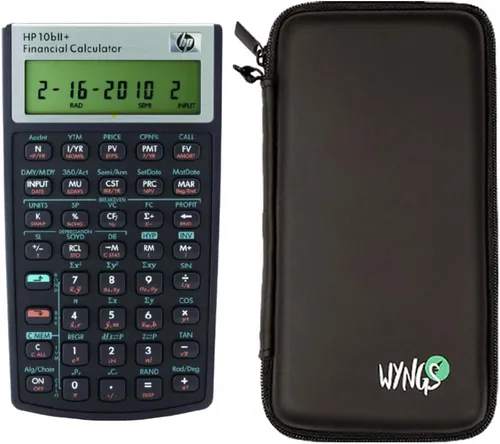 Vista 7 de HP 10B II Plus/Hewlett Packard 10BII+ Calculadora científica financiera + funda protectora WYNGS color negro