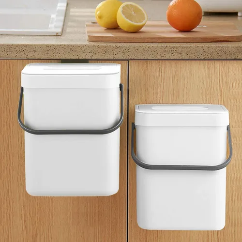 Vista 12 de LALASTAR - Basurero de encimera con tapa, cubeta de basura pequeña colgante con tapa debajo del fregadero para cocina, cesta de desperdicios