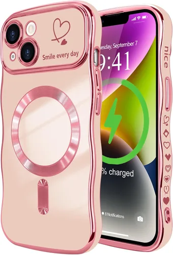 Vista 39 de LCHULLE - Funda magnética para iPhone 13 para mujeres y niñas, con forma ondulada, color azul bebé [Compatible with MagSafe] Cute Curly Wave, Love