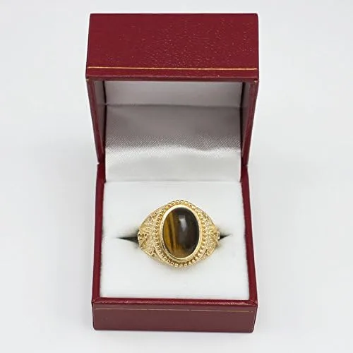 Vista 3 de Anillo masónico de oro amarillo de 14 quilates con cabujón de ojo de tigre