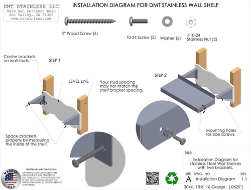 Vista 3 de Estante de pared. 36" X 8" Profundo. Fabricado en Estados Unidos.