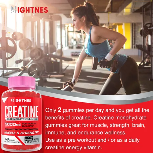 Vista 5 de Gomitas de monohidrato de creatina para hombres y mujeres, gomitas de creatina preentrenamiento con taurina y vitamina B6 B12 para máxima fuerza
