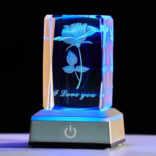 Vista 6 de Lámpara Nocturna de Cristal de Rosa 3D con Luces LED Ajustables - Te Amo, Ideas de Regalo para el Día de la Madre, San Valentín, Aniversario, Regalo