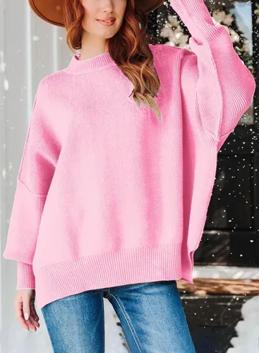 Vista 2 de ARTFREE Women's Fall Oversized Sweater Crewneck Long Sleeve Pullover Knit Sweater Tops with Side Slit
