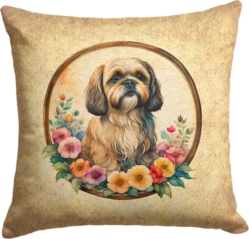 Vista 168 de Caroline's Treasures DAC2072PW1414 Affenpinscher and Flowers - Almohada decorativa de tela, lavable a máquina, para interiores y exteriores