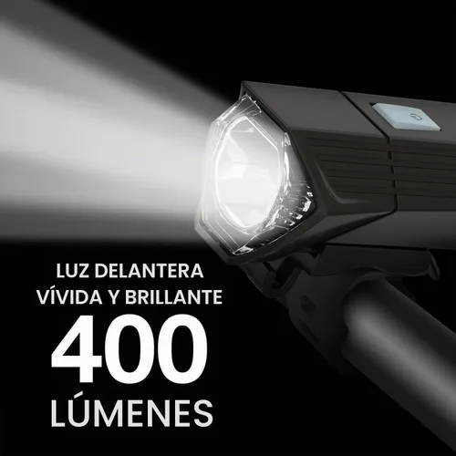Vista 4 de Energizer Luz recargable X400 para bicicleta, IPX4 resistente al agua, diseño compacto y ligero, luz de clip frontal y luz LED trasera