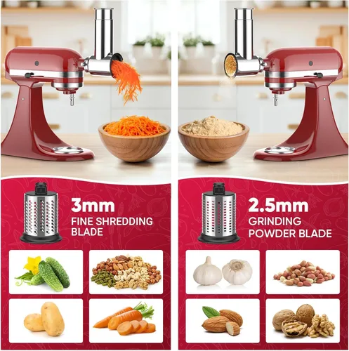 Vista 4 de Accesorio rebanador triturador de acero inoxidable para batidora de pie KitchenAid, máquina de ensalada con rebanadora de verduras