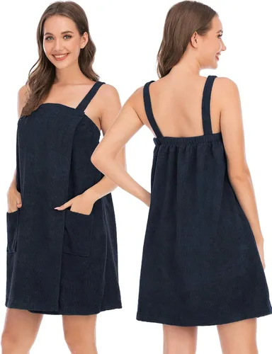 Vista 8 de Veseacky Toalla de baño para mujer con bolsillo, bata de spa ajustable y diadema facial