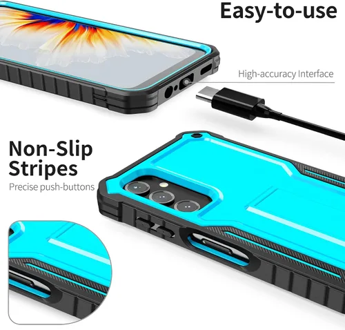 Vista 2 de ExoGuard Funda para Samsung Galaxy A14 5G, funda de goma resistente a prueba de golpes con protector de pantalla para teléfono Samsung A14, soporte