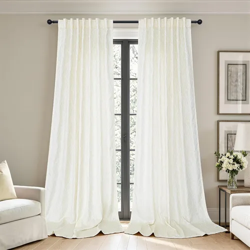 Vista 12 de Pitalk - Cortinas con patrón beige de 63 pulgadas de largo para dormitorio, 2 paneles con pestaña trasera y bolsillo, diseño de ramas de árbol