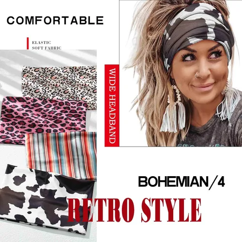 Vista 4 de Olbye Diademas bohemias anchas elásticas y antideslizantes para mujer y niña - para entrenamiento, yoga, correr, banda para el sudor, pañuelos