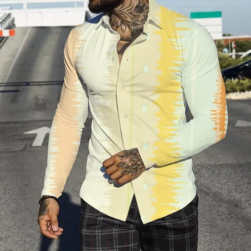 Vista 2 de Camisas de bolos para hombre, camisa retro de manga larga con botones, camisa hawaiana de playa con estampado casual, camisa de lino Guayabera