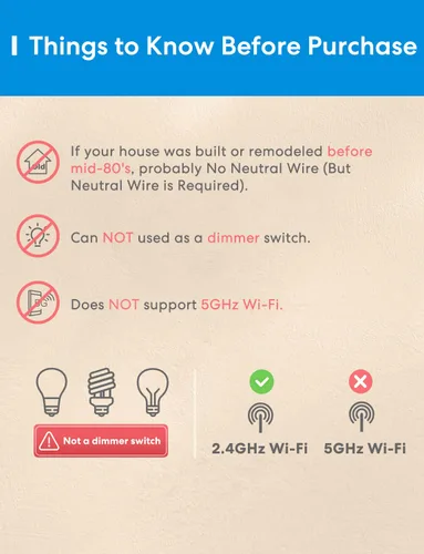 Vista 4 de meross Paquete de 4 interruptores inteligentes de 3 vías, interruptor de luz inteligente compatible con Apple HomeKit, Siri, Alexa, Google Assistant