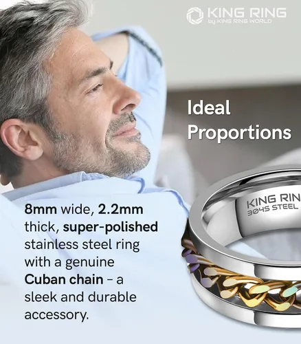 Vista 6 de King Ring Anillo giratorio de 0.315 pulgadas, anillo plano pulido fino para hombres y mujeres con cadena cubana, diseñado en Estados Unidos