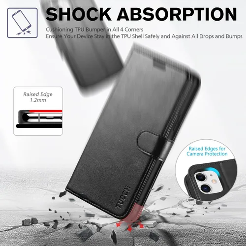 Vista 6 de TUCCH Funda tipo cartera para iPhone 11, [con bloqueo RFID] ranuras para tarjetas, soporte, cierre magnético, funda protectora de piel sintética