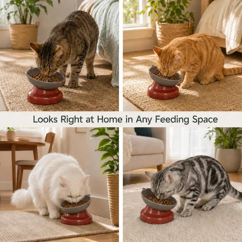 Vista 8 de Ceramic Slow Feeder Cat Bowl, 15-Degree Tilted Non-Slip Grey