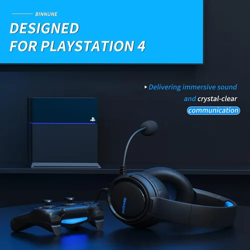 Vista 2 de BINNUNE Auriculares para juegos con micrófono para PS4 PS5 Xbox Series XS Xbox One PC Switch, auriculares con cable para gamer con micrófono