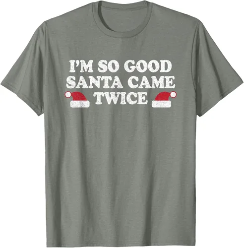 Vista 29 de Camiseta de Navidad con texto en inglés "I'm so good Santa came tware" Negro