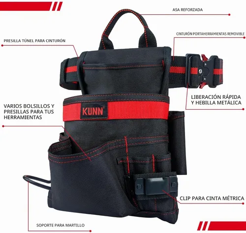 Vista 2 de KUNN 10-Pocket Carpenter Tool Pouch,Adjustable 2-Inch Belt Heavy Duty Construction,Hammer Holder and Tape Measure Clip