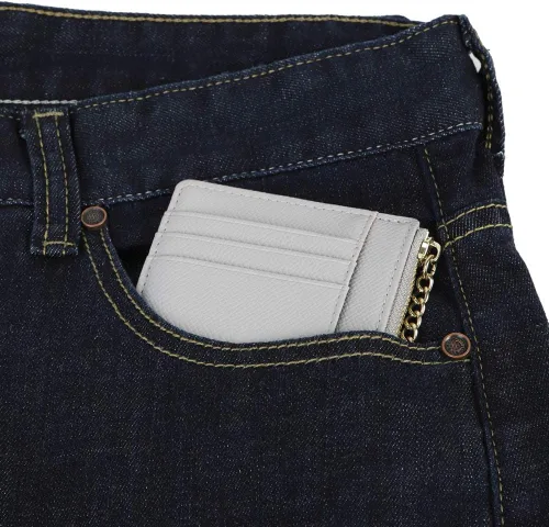 Vista 7 de 8 tarjetas para mujer, diseño minimalista delgado, monedero, monedero, bolsillo frontal, Gris, Casual