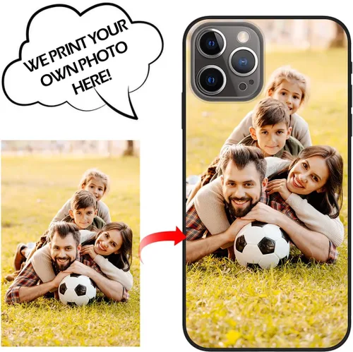 Vista 5 de Funda de teléfono con foto personalizada para iPhone 12 Pro, imagen/texto personalizado, funda negra delgada y suave, regalo único de nicho