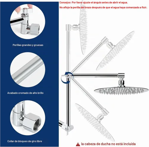 Vista 3 de NearMoon Brazo de ducha ajustable, brazo de extensión de ducha, conexión universal, cabezal de ducha ascendente o inferior, ajustar la altura/ángulo