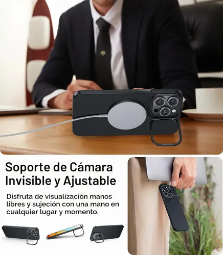 Vista 5 de TORRAS Funda magnética de ajuste delgado para iPhone 15 Pro, compatible con MagSafe, soporte de cámara, funda protectora delgada y antiarañazos mate