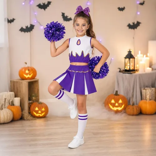 Vista 6 de lontakids Traje de animadora para niñas, 5 piezas, diseño de llama Morado