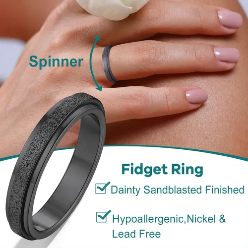 Vista 4 de Supcare Anillos antiestrés para mujer de 4/6/0.315 in para la ansiedad, anillo de pulgar con chorro de arena, regalo para mujeres, talla 7-14