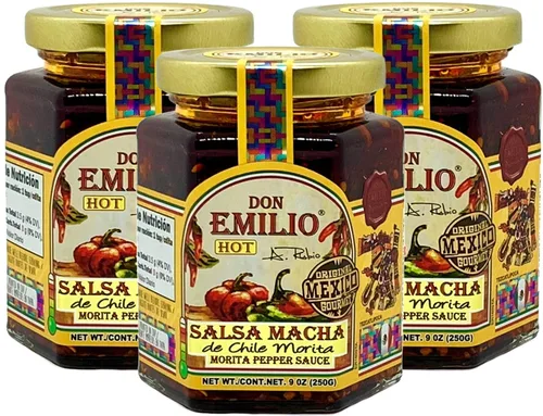 Vista 11 de Don Emilio Hot Chili Arbol Salsa Macha - Tarro prémium de 9 onzas Topping gourmet mexicano artesanal, aceite de chile de pimiento rojo crujiente
