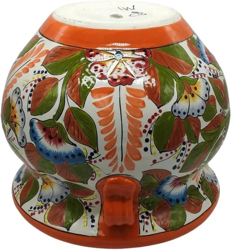 Vista 8 de Michoacana - Maceta mediana pintada a mano, para interiores y exteriores, multicolor Naranja