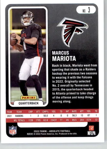 Vista 2 de 2022 Panini Absolute #3 Marcus Mariota Atlanta Falcons NM-MT NFL Football
