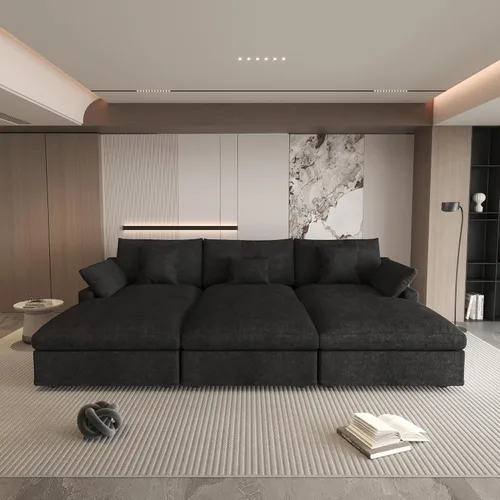 Vista 18 de WJShome Sofá Seccional Cloud Couch de 83 pulgadas para sala de estar, sofá seccional modular relleno de plumón, sofás en forma de L con otomana