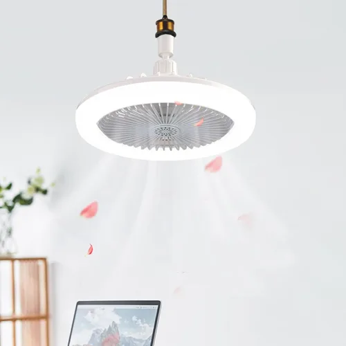 Vista 5 de Ventilador de techo con enchufe de lámpara E27 integrado, ventilador de luz de bajo consumo de 3 velocidades para dormitorio, sala de estar y hogar