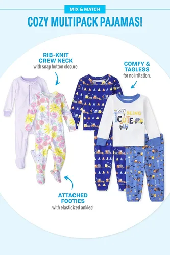 Vista 5 de The Childrens Place Conjunto de pijama de 2 piezas de algodón de manga corta y pantalones para niñas pequeñas