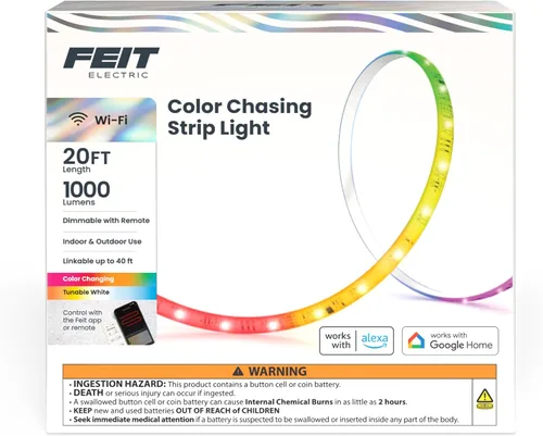 Vista 17 de Feit Electric Tira de luz LED de persecución inteligente de 10 pies, RGB que cambia de color + blanco sintonizable, aplicación Wi-Fi y control