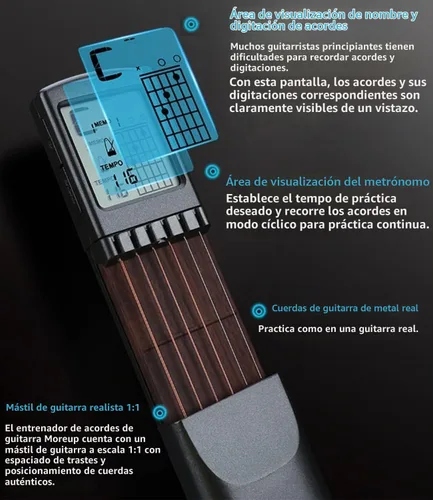 Vista 4 de Herramienta de práctica de acordes de guitarra de bolsillo, cuello de guitarra portátil para principiantes con pantalla giratoria de acordes