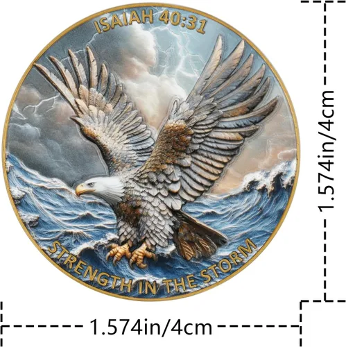 Vista 3 de Moneda de desafío de águila 3D de doble cara de aleación de zinc de 1.57 pulgadas, diseño inspirador colorido con Isaías 40:31, tema de fuerza