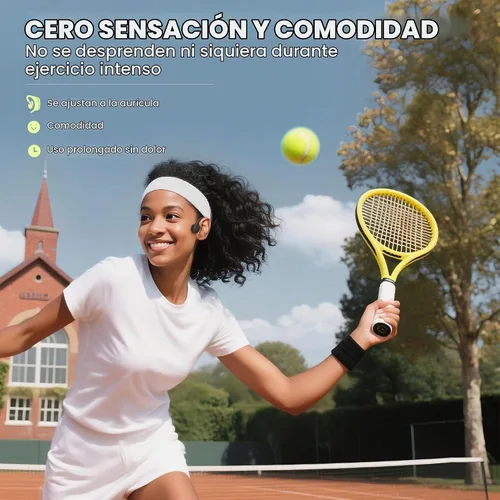 Vista 4 de Auriculares inalámbricos de conducción ósea de oído abierto con micrófono, auriculares deportivos Bluetooth de 12 horas de reproducción, ligeros