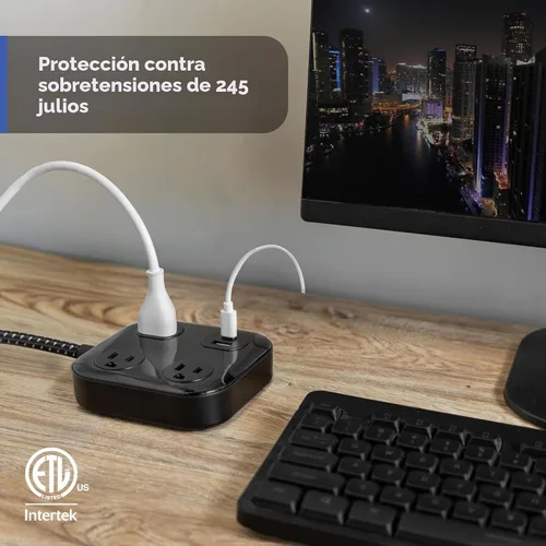 Vista 5 de GE SurGE Protector Power Strip con puertos USB, cable de extensión trenzado