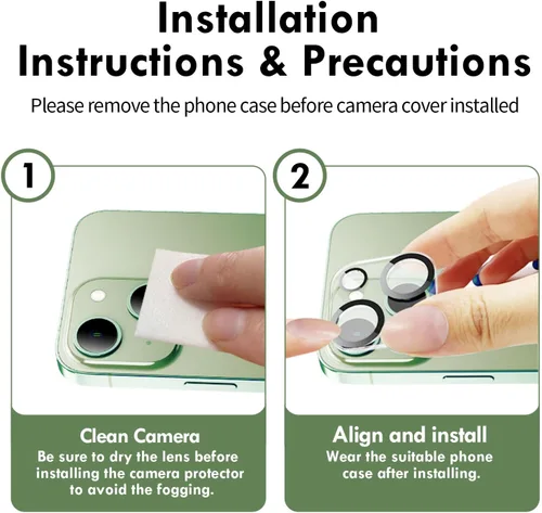 Vista 6 de Protector de lente de cámara compatible con iPhone 15 y 15 Plus, cubierta de cámara de vidrio templado de dureza 9H, Ultra HD, antiarañazos, fácil