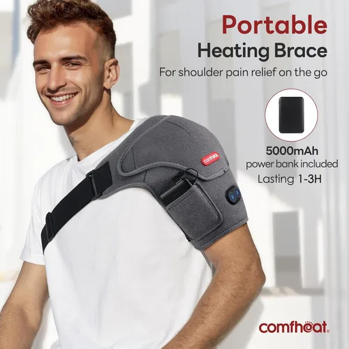 Vista 2 de Almohadilla térmica de hombro inalámbrica con masaje por vibración para alivio del dolor de manguito rotador de hombro congelado, soporte de hombro