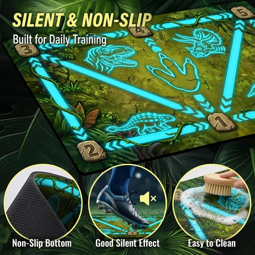 Vista 7 de Soccer Training Mat with Video Drills, Non-Slip Footwork Practice for Kids Green - dinosaur