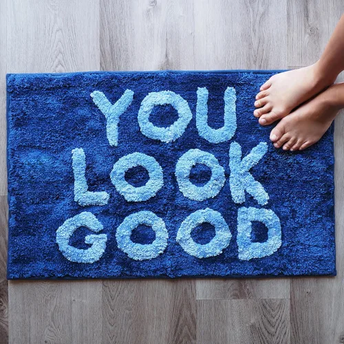 Vista 7 de Alfombra de baño con texto en inglés "You Look Good" para niñas, bonita, hermosa, divertida, divertida, decoración de baño, antideslizante, lavable