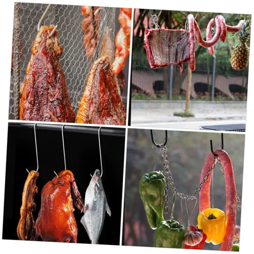 Vista 9 de Healeved 20 ganchos de carne para ahumar y secar, ganchos pequeños para tocino, pollo, salchicha de carne y jamón para procesamiento de carne