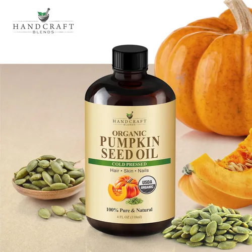 Vista 3 de Handcraft Blends Aceite de Semilla de Calabaza Orgánico Prensado en Frío en Botella de Vidrio - 4 Fl Oz - 100% Puro y Natural - Aceite Portador