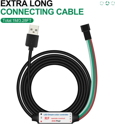 Vista 3 de RGBZONE Controlador LED USB de 5 V CC, control remoto inalámbrico RF de 21 teclas, controlador LED de 3 pines de 3.3 ft/3.3 pies, 5V WS2812 WS2811