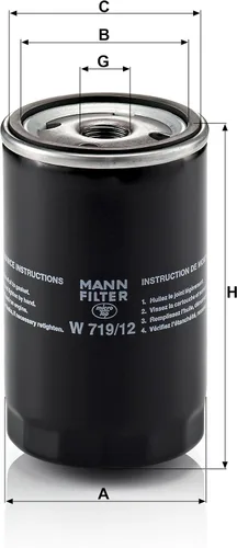 Vista 2 de Mann Filter Reemplazo del filtro de aceite giratorio W 719/12 compatible con VW Volkswagen Vanagon (1983-1991), reemplaza a GEHL 524801172346, VW