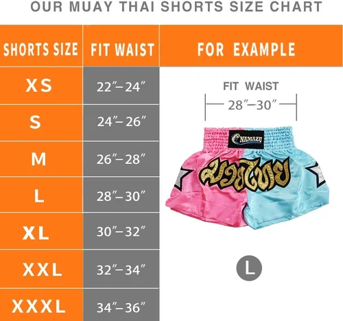 Vista 6 de NAMAZU Pantalones cortos Muay Thai para hombres y mujeres, pantalones cortos de kickboxing de alta calidad para gimnasio y boxeo.